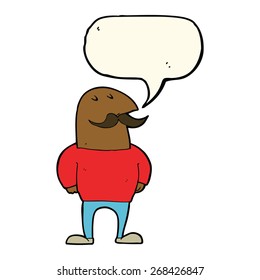 cartoon bald man with mustache with speech bubble