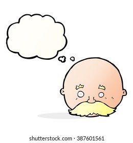 cartoon bald man with mustache with thought bubble