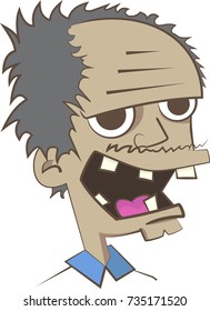 cartoon bald man with scarce teeth and mustache