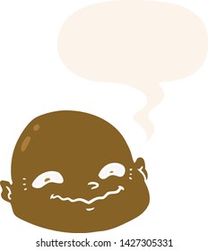 cartoon bald man with speech bubble in retro style