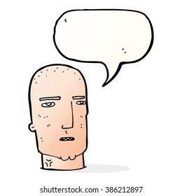 cartoon bald tough guy with speech bubble