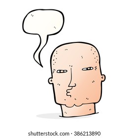 cartoon bald tough guy with speech bubble