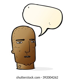 cartoon bald tough guy with speech bubble