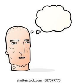 cartoon bald tough guy with thought bubble