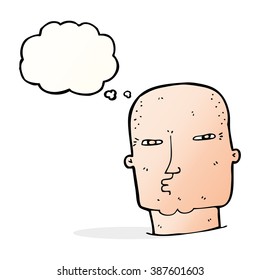 cartoon bald tough guy with thought bubble
