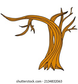 Cartoon bald winter tree in flat style isolated on white background. Spring plant. 