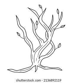 Cartoon bald winter tree in flat style isolated on white background. Spring plant. 