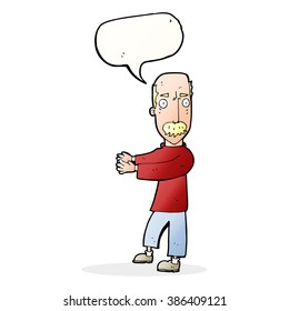 cartoon balding man explaining with speech bubble