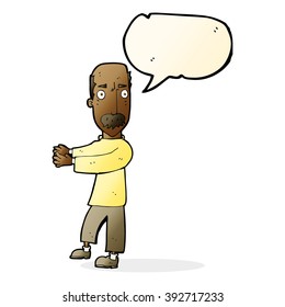 cartoon balding man explaining with speech bubble