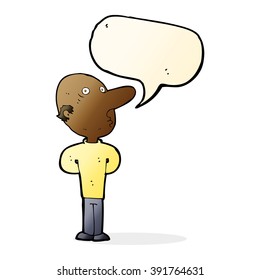 cartoon balding man with speech bubble