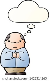 cartoon balding man with thought bubble in smooth gradient style