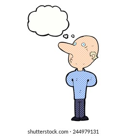 cartoon balding man with thought bubble