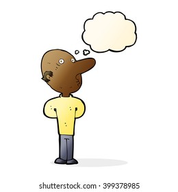 cartoon balding man with thought bubble