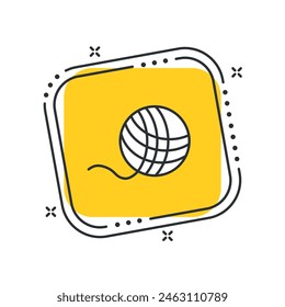 Cartoon ball of wool icon vector illustration. Clew on isolated yellow square background. Needlework sign concept.