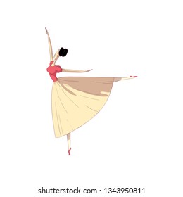 Cartoon ballerina in beautiful dress performing dance.