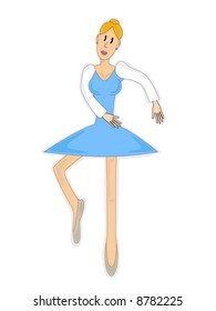 Cartoon ballerina in delightful pose turn.