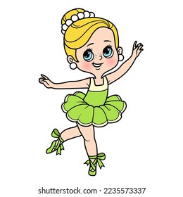 Cartoon ballerina girl dance in lush tutu  color variation for coloring page isolated on a white background