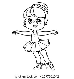 Cartoon ballerina girl  in lush tutu outlined for coloring isolated on a white background