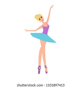 Cartoon ballerina vector illustration isolated on white background. Ballerina girl dancing ballet.