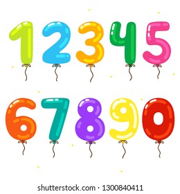 Cartoon Ballon Numbers For Birthday, Kids Party, Anniversary, Banner, Card, Celebration, Invitation, Vector, Set, Illustration.