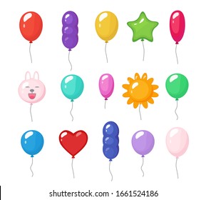 Cartoon balloons. Festive entertainment bright reflections colored items shiny flying toys for party vector rubber air balloons