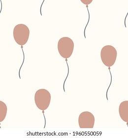 Cartoon balloons seamless pattern. Vector hand drawn illustration. Backgrpund with pink balloons