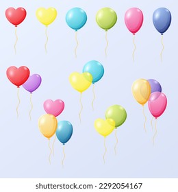 Cartoon balloons of various shapes for decoration in the celebration party. Vector illustration