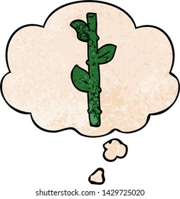 cartoon bamboo with thought bubble in grunge texture style