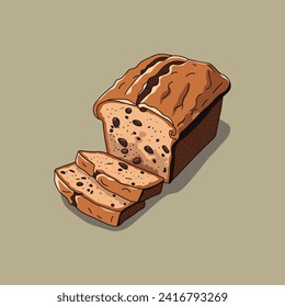 Cartoon Banana Bread. Food. Vector illustration.