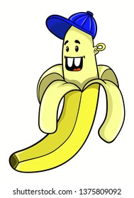 cartoon banana in a cap, vector illustration