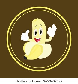 Cartoon banana character with peeled skin, giving a thumbs up with one hand and an okay gesture with the other, smiling widely.
