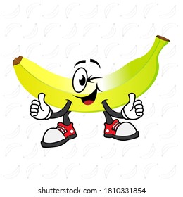 Cartoon banana cheerful smile, vector illustrations