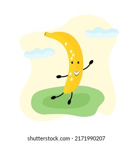 Cartoon banana in flat style. Vector illustration