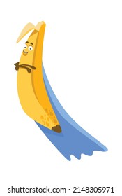 Cartoon banana fruit superhero. Vector illustration