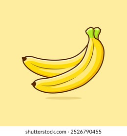 Frutas de plátano de dibujos animados en Ilustración vectorial en diseño plano. arte de Clip fruta fresca plátano en fondo amarillo