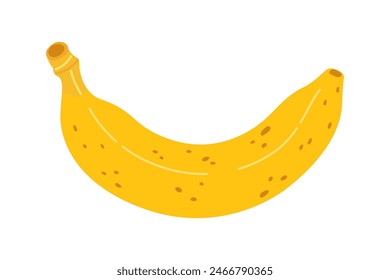 Cartoon Banana icon. Hand drawn ripe banana, trendy flat style yellow fruit. Tropical fruit, banana snack or vegetarian nutrition. Isolated on white Vector illustration