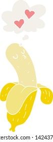 cartoon banana in love with thought bubble in retro style