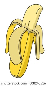 cartoon banana peel in half-peeled