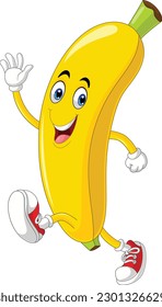 Cartoon banana running and waving hand