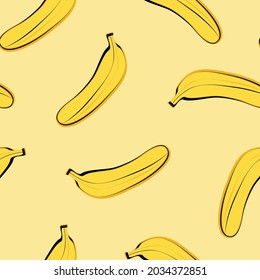 Cartoon banana seamless pattern. Tropical trendy fruits. Retro food fashion style. Cartoon trendy illustration.