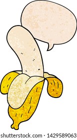 cartoon banana with speech bubble in retro texture style