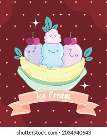 Cartoon Banana Split Ice Cream Banner