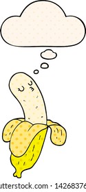 cartoon banana with thought bubble in comic book style