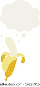 cartoon banana with thought bubble in retro style