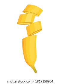 Cartoon banana. Tropical fruit, banana snack or vegetarian nutrition. Fruit and ripe sweet food. Yellow cartoon sliced banana