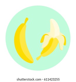 Cartoon banana vector. Closed and open peel fruit.