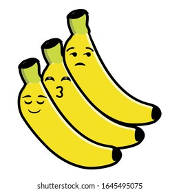 Cartoon banana vector set flat style isolated on a white background.