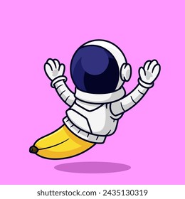 cartoon banana wear astronaut suit vector illustration