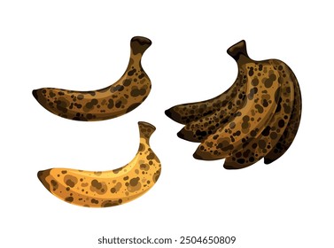 Cartoon Bananas In An Advanced Stage Of Overripeness With Dark Brown And Black Spots. Bananas Have Become Soft