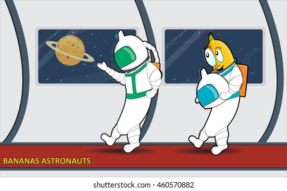 Cartoon bananas astronauts conquer not only space, but also other unknown region and the territory where you would send them) 